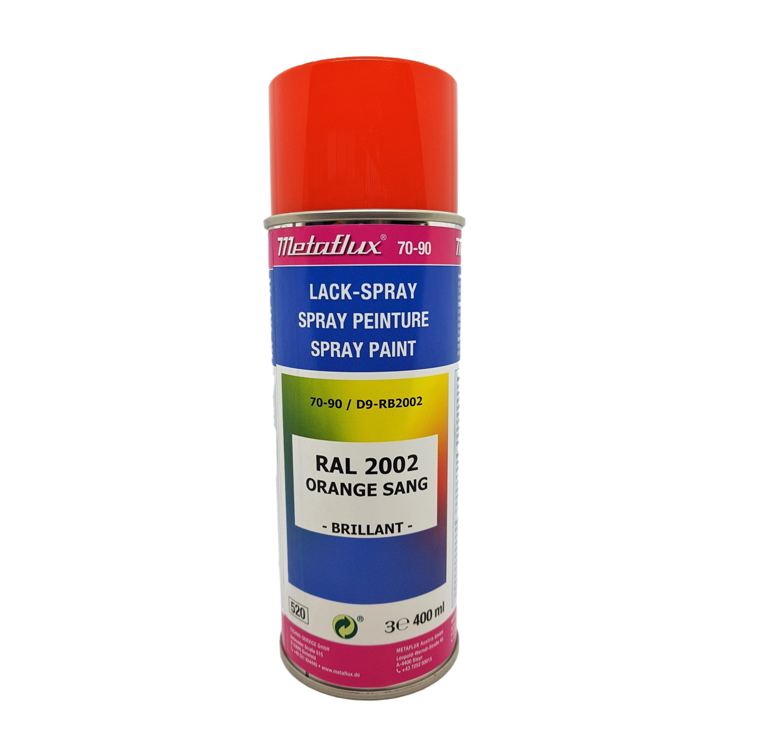Metaflux Lak Spray RAL 2002 Vermiljoen, inhoud: 400 ml