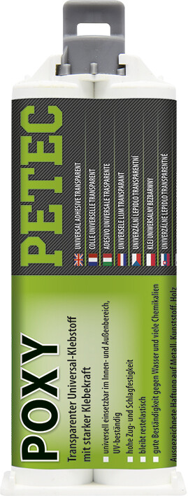 Petec Poxy 2-componenten lijm transparant 50 ml + mengneus