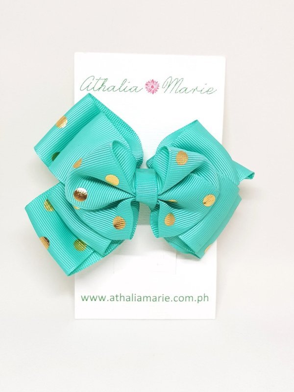 Aqua and Gold Polka Dotted Bow