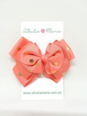 Peach and Gold Polka Dotted Bow
