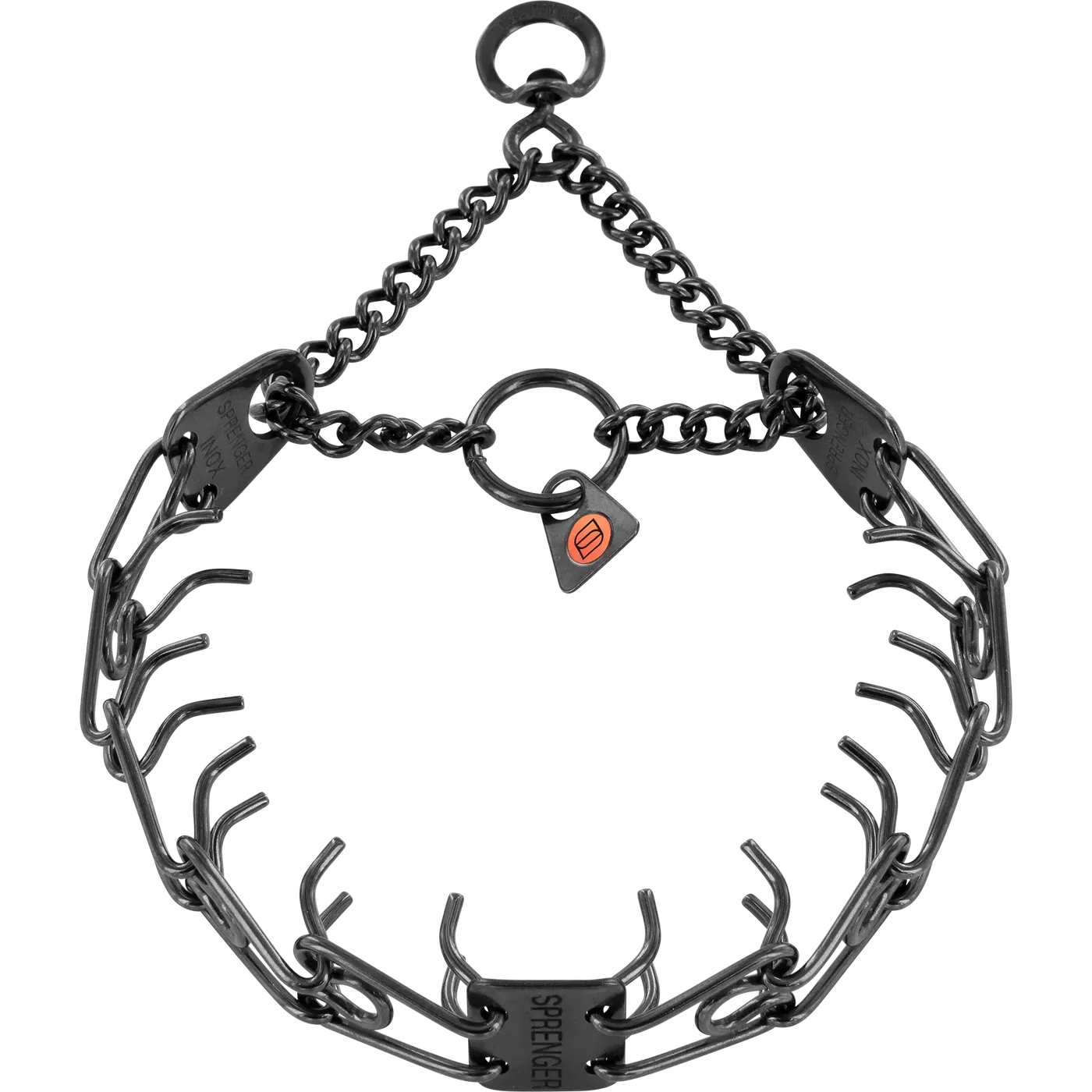 ULTRA-PLUS Training Collar with Center Plate, Assembly Chain, and Swivel Ring - Stainless Steel Black