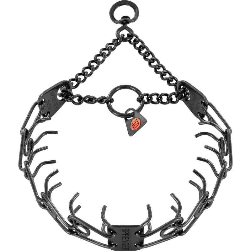 ULTRA-PLUS Training Collar with Center Plate, Assembly Chain, and Swivel Ring - Stainless Steel Black