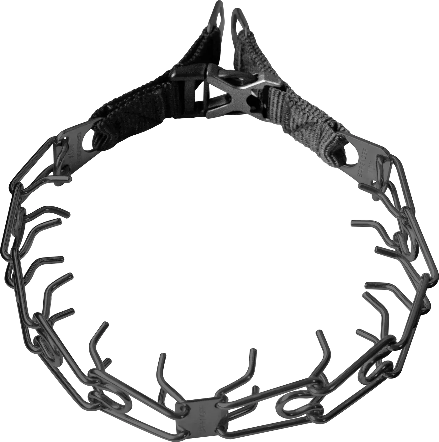 ULTRA-PLUS Training Prong Collar with Center-Plate & Spyder Buckle - Stainless Steel Black