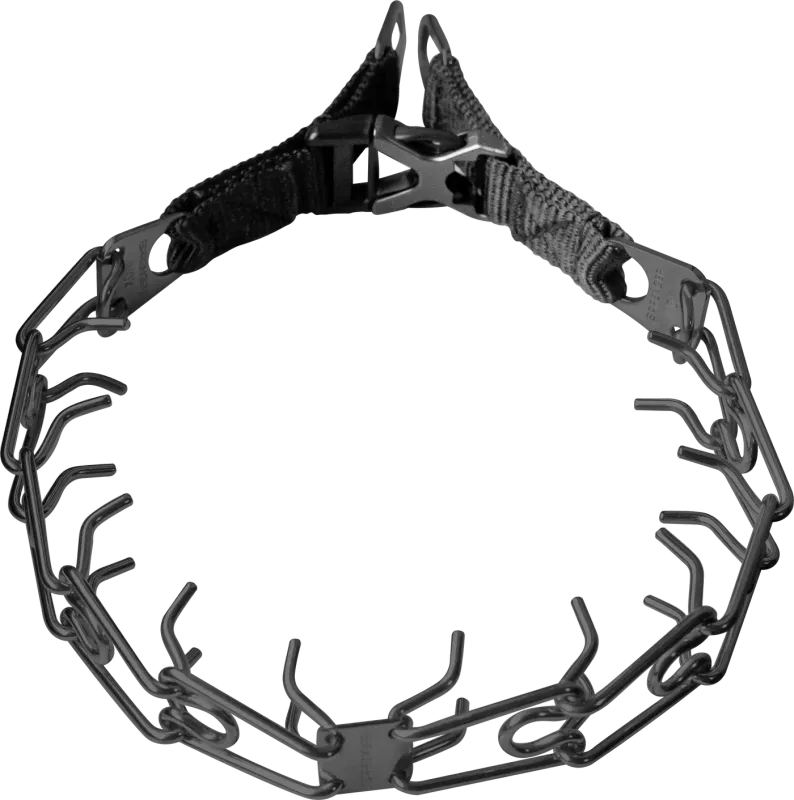 ULTRA-PLUS Training Prong Collar with Center-Plate & Spyder Buckle - Stainless Steel Black