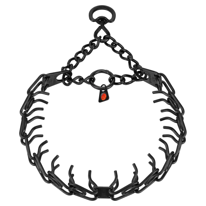 ULTRA-PLUS Training Prong Collar with Center-Plate, Assembly Chain, Swivel and ring - Stainless steel black, 3.0 mm (Short Version)