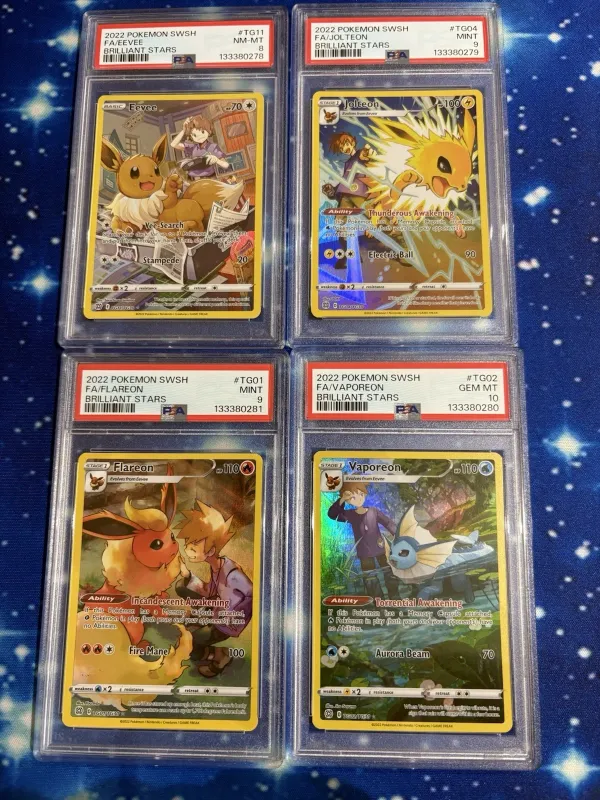 Eevee, Jolteon, Flareon & Vaporeon Brilliant Stars Trainer Gallery PSA 10, 9s &8