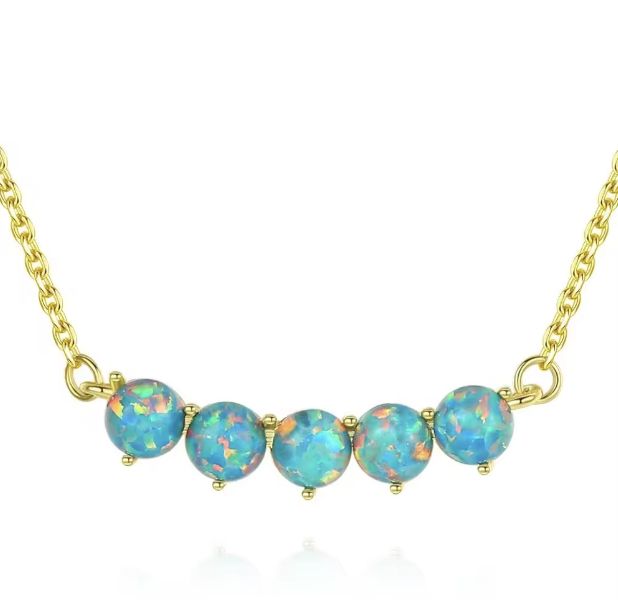 5 Opal Sterling Silver Necklace