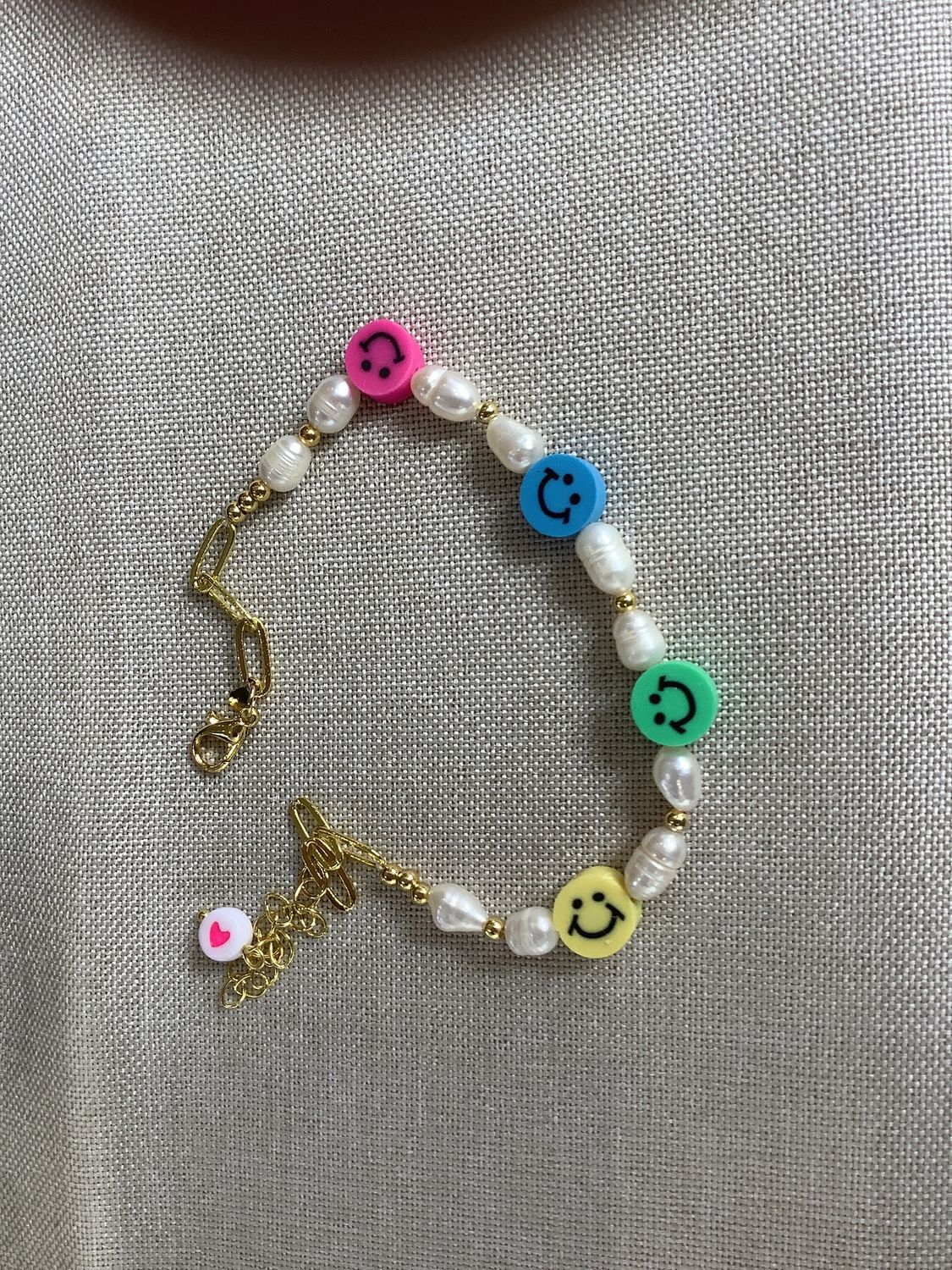 Fashion pearl and bead anklets - smiley faces