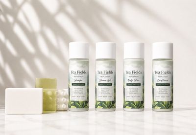 1 caja con 300 piezas de Acondicionador TEA FIELDS de 40 ml