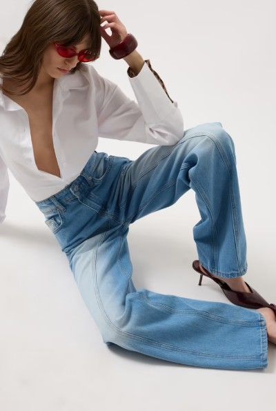Blue Mom Jeans High Waist Wide Leg Casual