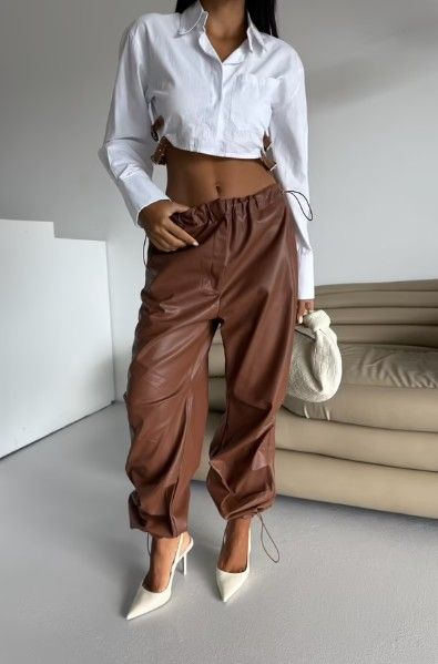Brown Balloon Leg Jogger Pants