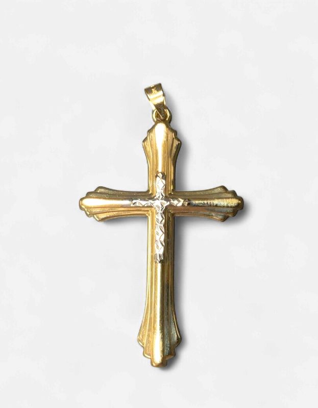 10k Two Tone Cross Pendant