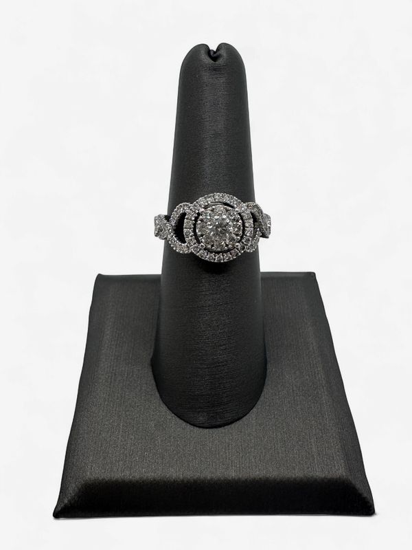 10k White Gold Previously Loved Twisted Double Halo Natural Diamond Engagement Ring