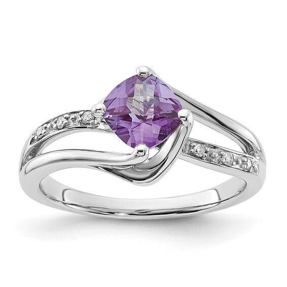 10k White Gold Lab Created Alexandrite and Diamond Ring
