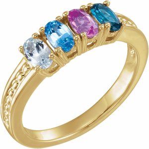 10K Yellow 4-Stone Family Beaded Ring Mounting