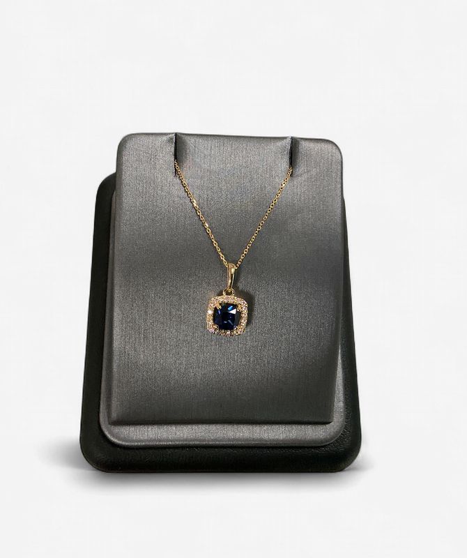 10k Yellow Gold 1/10 Carat Lab Grown Diamond Created Sapphire 18 in Pendant Necklace