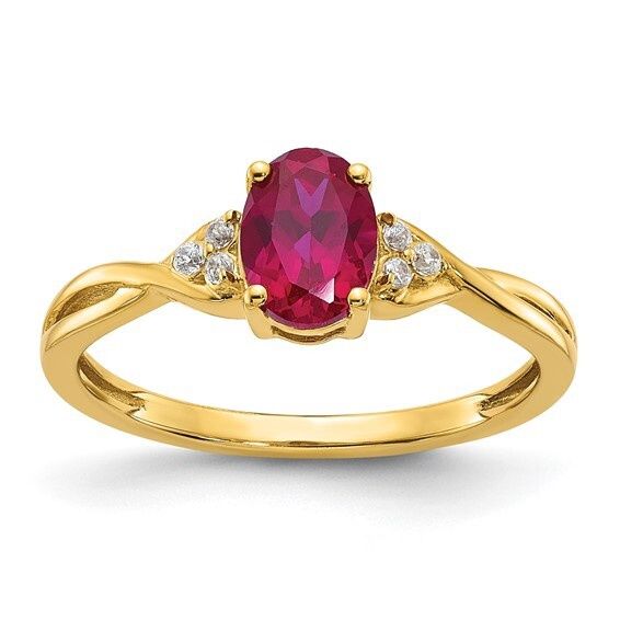 10k Yellow Gold Created Ruby and Diamond Ring