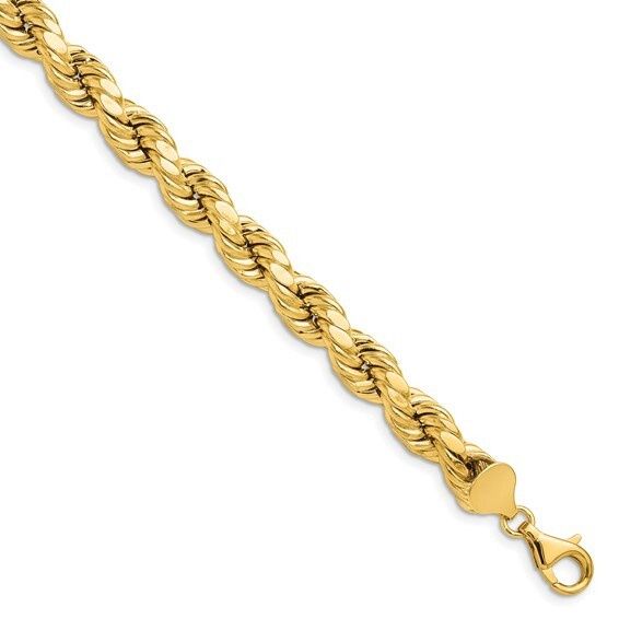 10k Yellow Gold Semi Solid D/C Rope Bracelet 8in