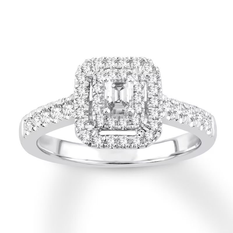 10k White Gold 1/2 tdw Emerald Cut Dia Engagement Ring