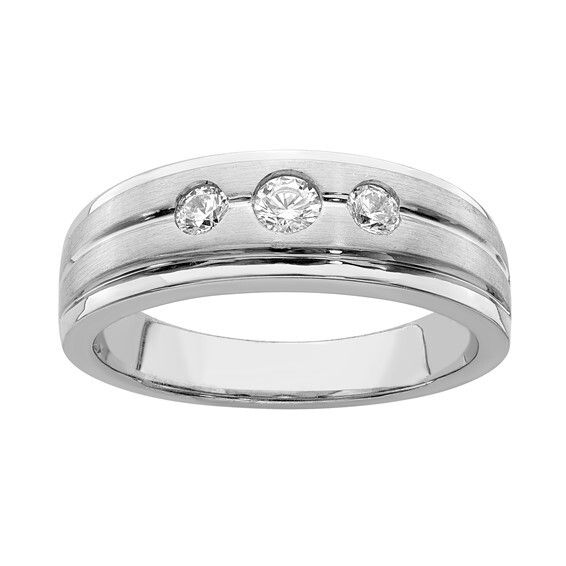 10wg 3 Stone Brushed Gents Diamond Ring