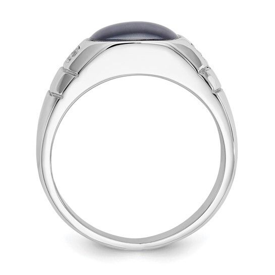 10K White Gold Diamond and Grey Cat's Eye Ring