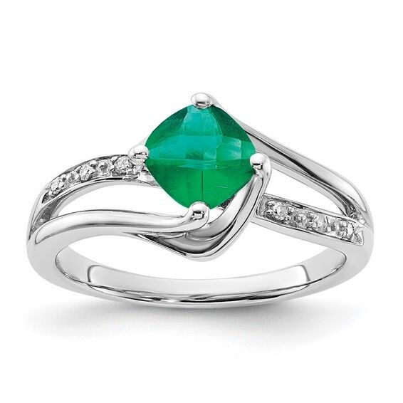 10WG Created Emerald and Diamond Ring