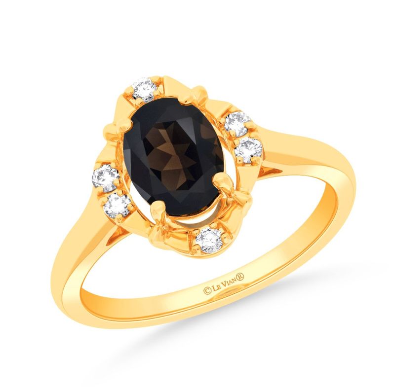 14k Honey Gold 1ct Chocolate Quartz Center Ring with Diamond Accents
