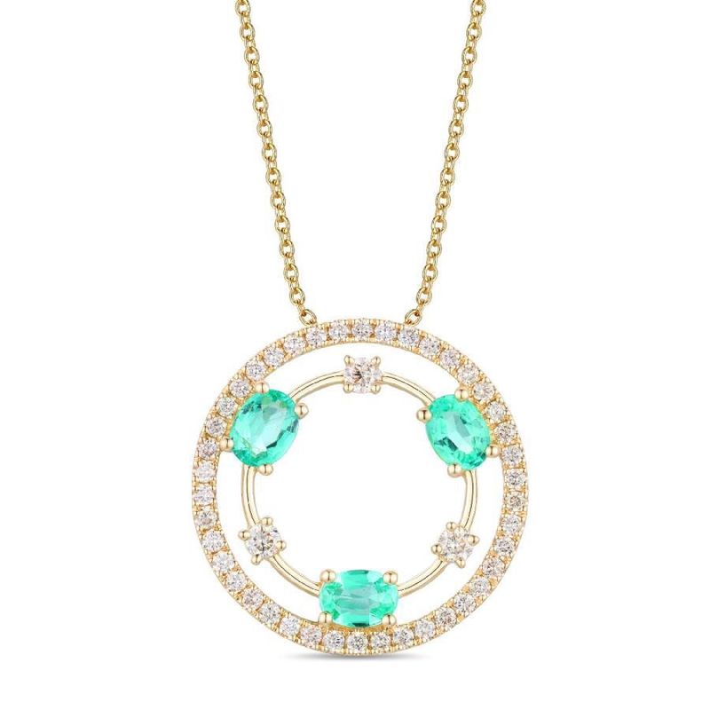 14k Honey Gold LeVian Costa Smeralda Emerald and Diamond Circle Necklace