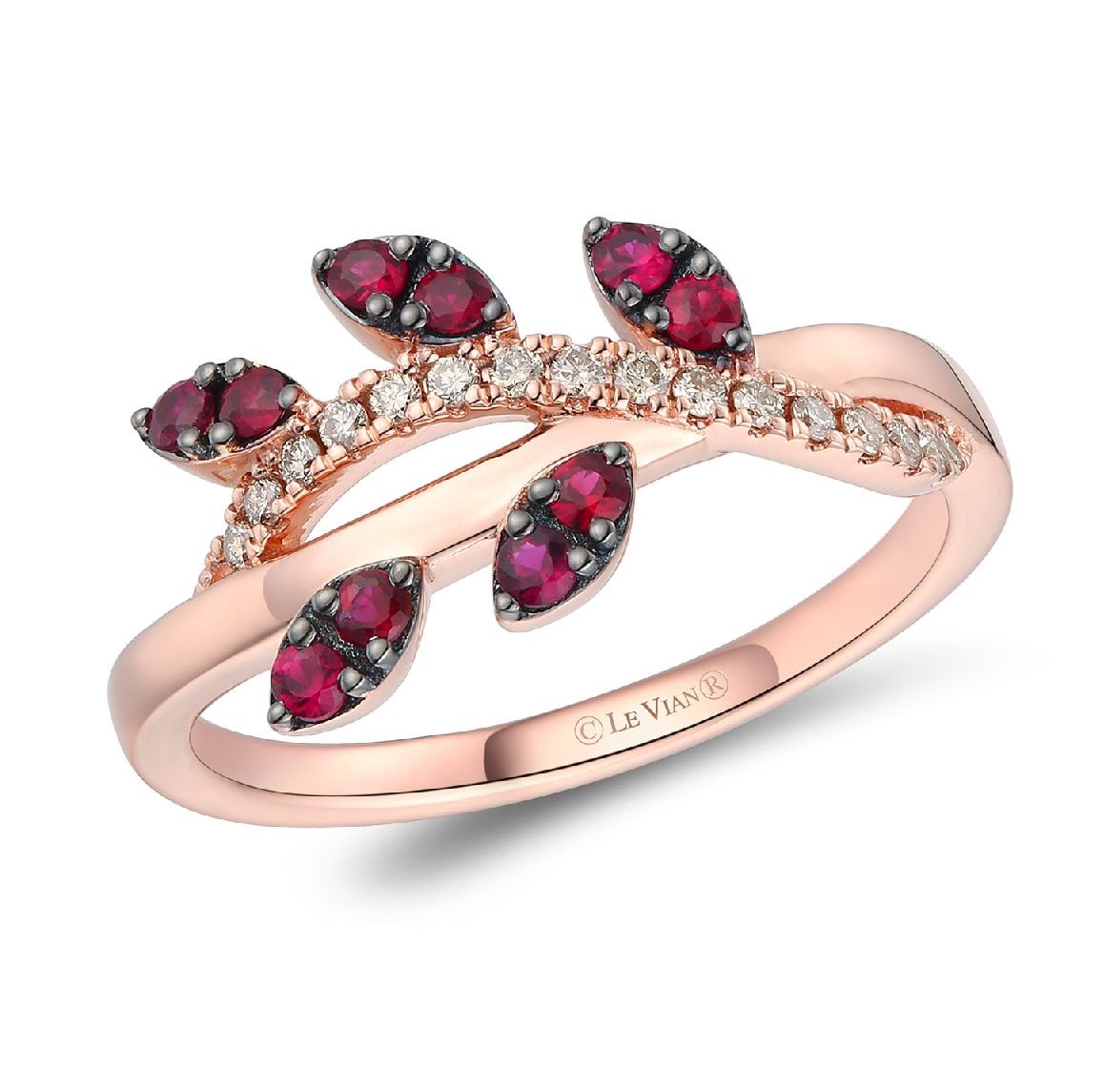 14k Strawberry Gold Passion Ruby LeVian Ring w Diamond Sides
