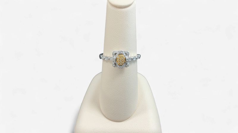 14k Two Tone Gold LeVian 1/6 ct Vanilla Diamonds 1/20 Fancy Light Yellow Diamond Ring
