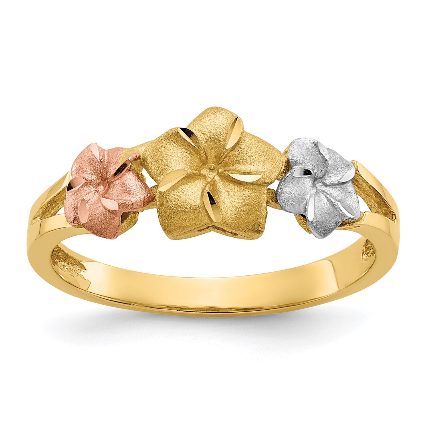 14k Tri-color Plumeria Ring 6.75