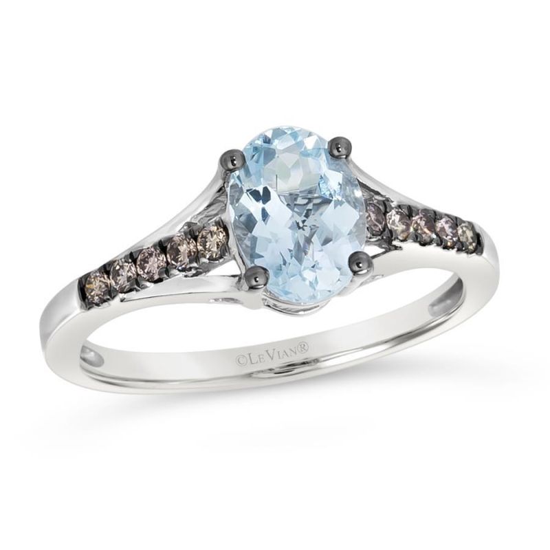 14k Vanilla Diamond .15 Chocolate Side Diamonds w/ Aquamarine Center
