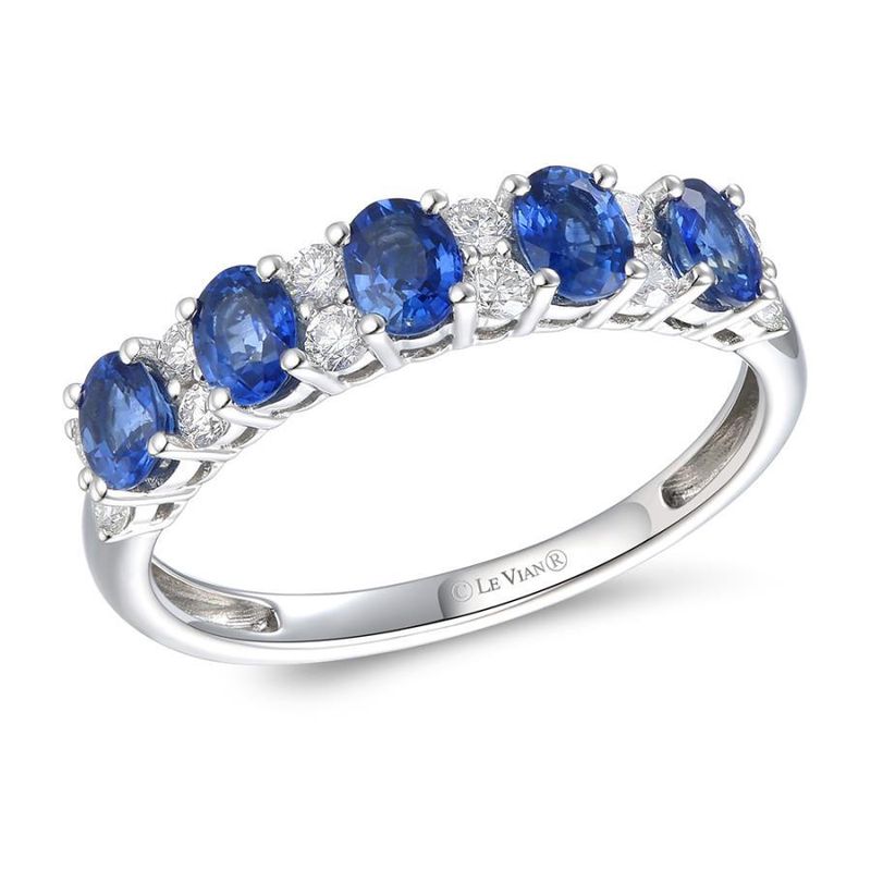 14k Vanilla Gold .30 Diamond and .95 Cornflower Sapphire Ring