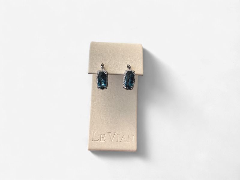 14k Vanilla Gold LeVian Deep Sea Blue Topaz Earring w/ Chocolate and Nude Diamonds