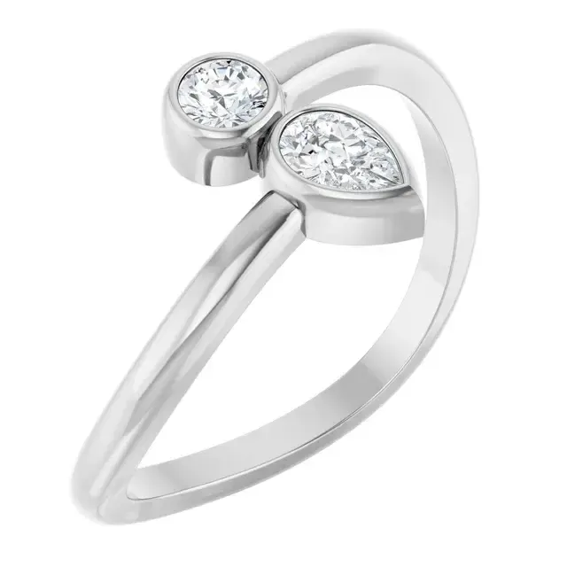 14K White 1/4 CTW Natural Diamond Two-Stone Bypass Ring