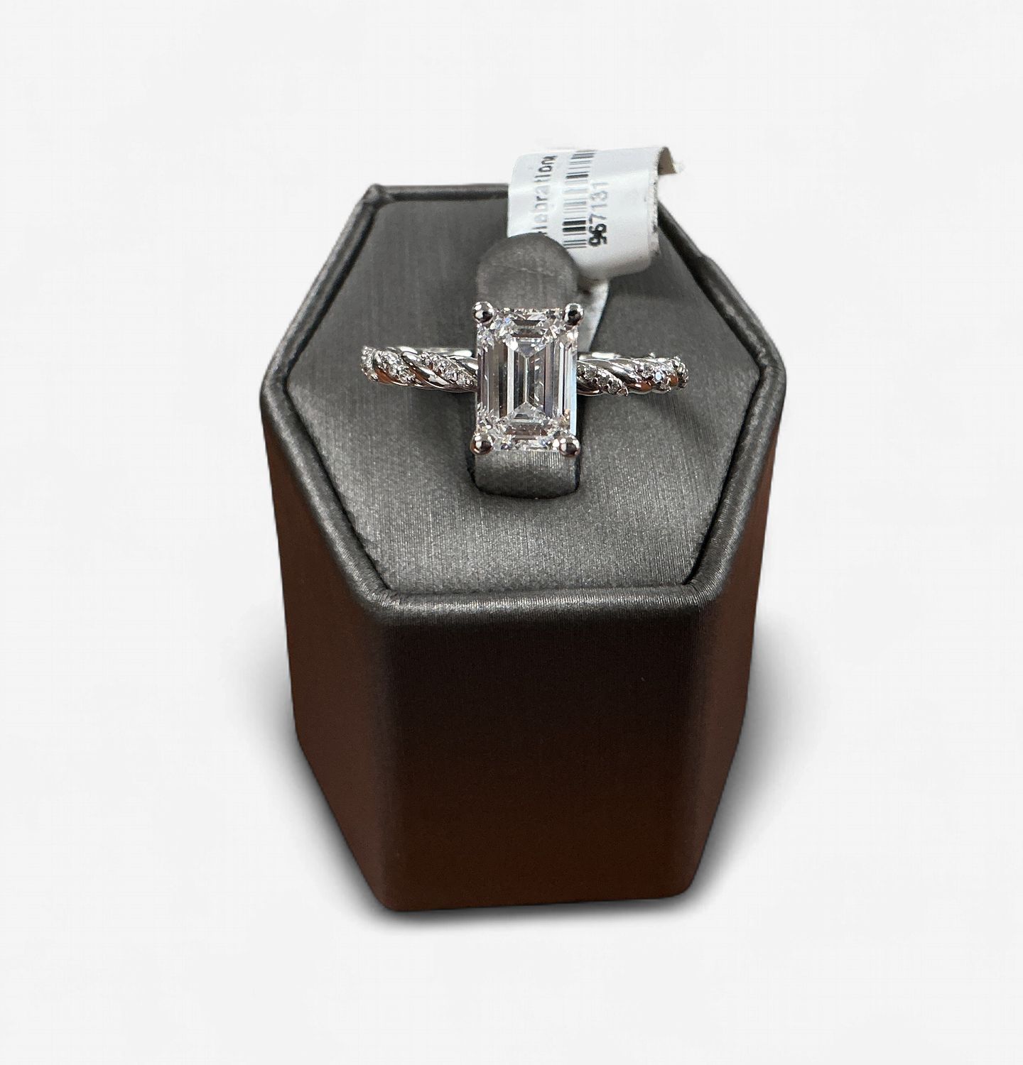 1.70 D VS1 Emerald Cut Lab Grown Diamond Eng Ring set in 14wg