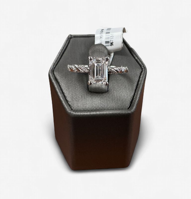 1.70 D VS1 Emerald Cut Lab Grown Diamond Eng Ring set in 14wg