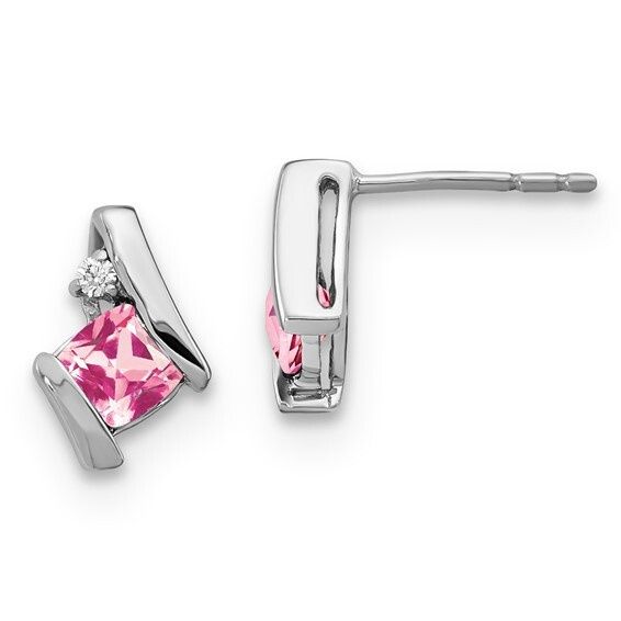 10k White Gold Created Pink Sapphire and Diamond Earrings