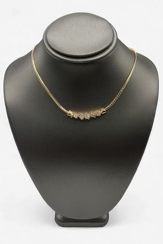 14k 5 stone Natural Diamond Fancy Necklace 16.5 in