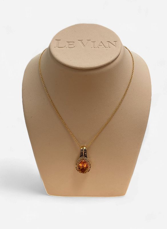 14k Honey Gold LeVian 1.5ct Cinnamon Citrine Necklace w Choc and Nude Diamond Accents