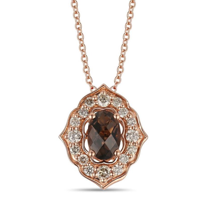 14k Levian Strawberry Gold Smokey Quartz and Diamond Pendant