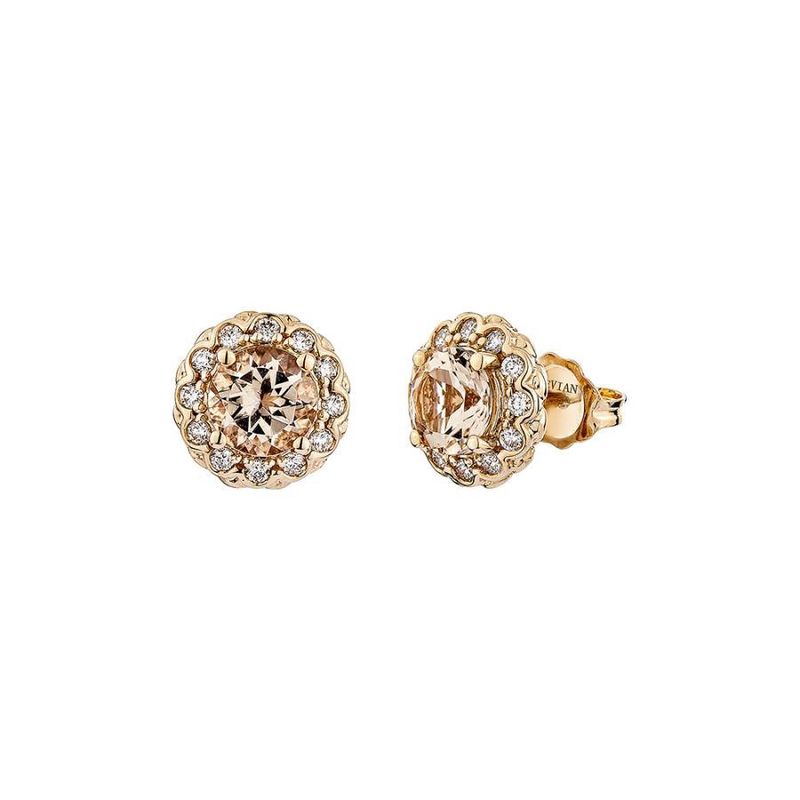 14k LeVian Strawberry Gold Diamond Earrings with Peach Morganite Center