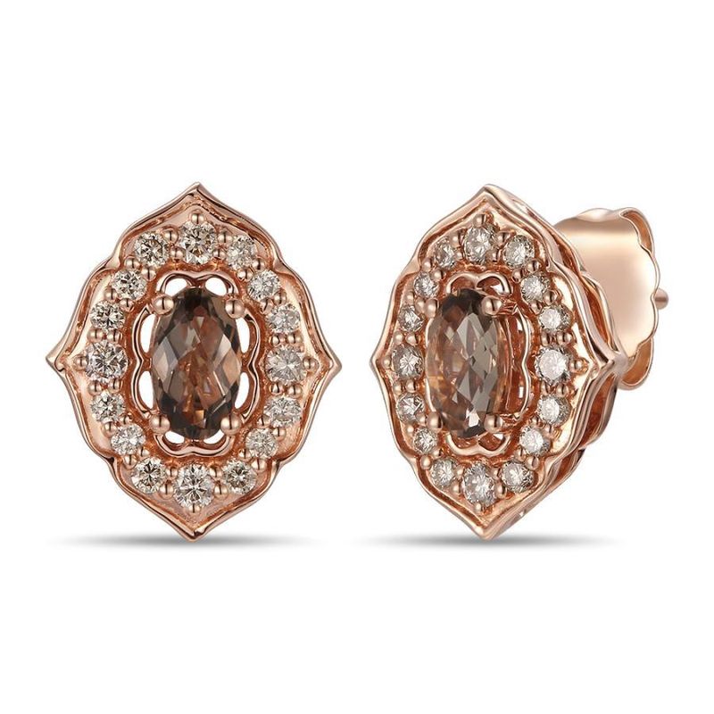 14k Rose Gold Levian Smokey Quartz and Diamond Earrings