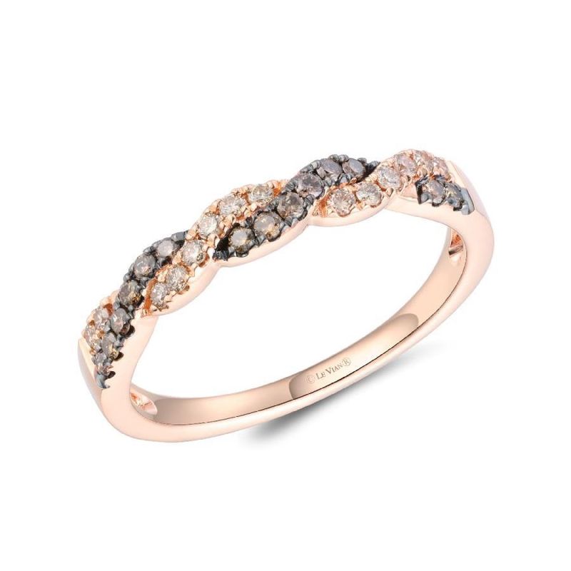 14k Strawberry Gold Chocolate and Vanilla Diamond Twist Ring .26tdw