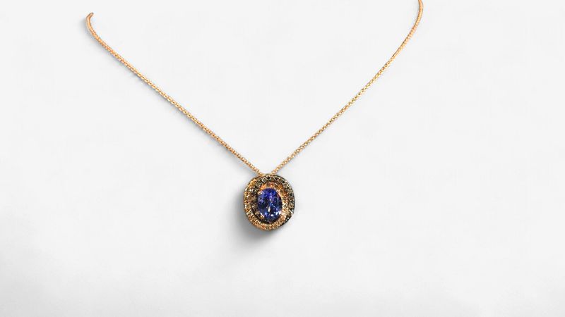 14k Strawberry Gold LeVian 1 1/6th Blueberry Tanzanite Necklace with Diamond Sides