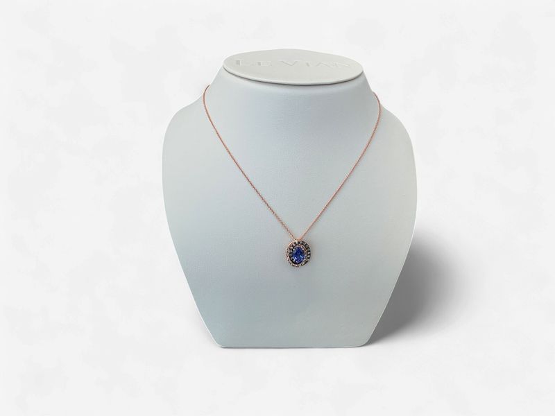 14k Strawberry Gold LeVian 1 1/6th Blueberry Tanzanite Necklace with Diamond Sides