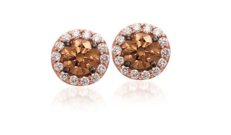 14k Strawberry Gold Diamond Earrings 1/2 ct Chocolate and 1/6 Vanilla