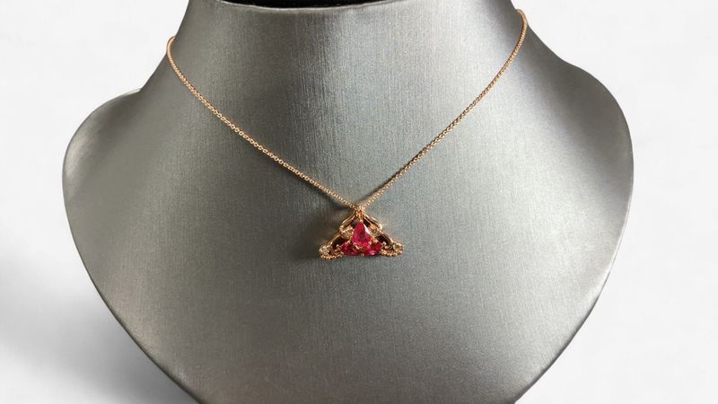 14k Strawberry Gold LeVian 5/8 Passion Ruby Necklace with Dia Accents