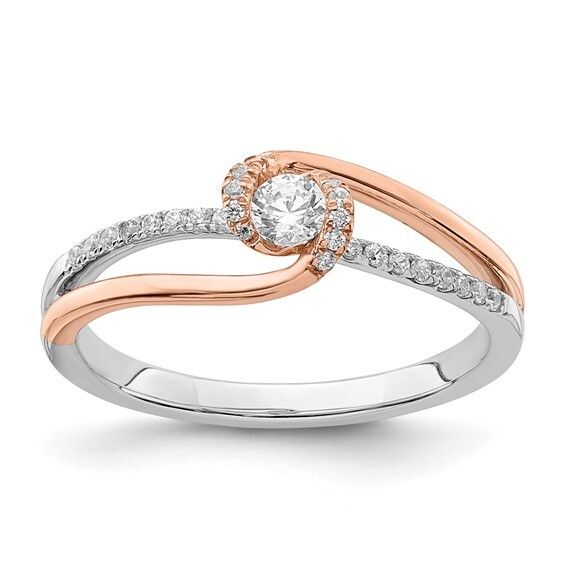 14k Two-tone White and Rose Polished Fancy ByPass Diamond Ring