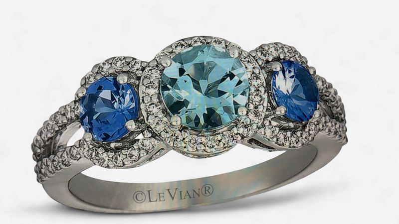 14k Vanilla Gold Levian Aquamarine and Tanzanite 3 Stone